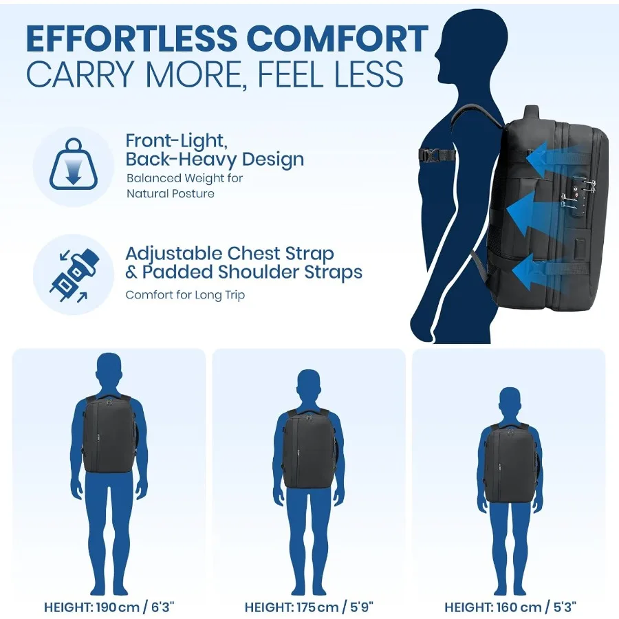 Fanwoli حقيبة ظهر للسفر مفرغة تحمل الأمتعة مع قفل TSA وسحاب مضاد للسرقة قابل للتوسيع مع مضخة ضغط Wa #6