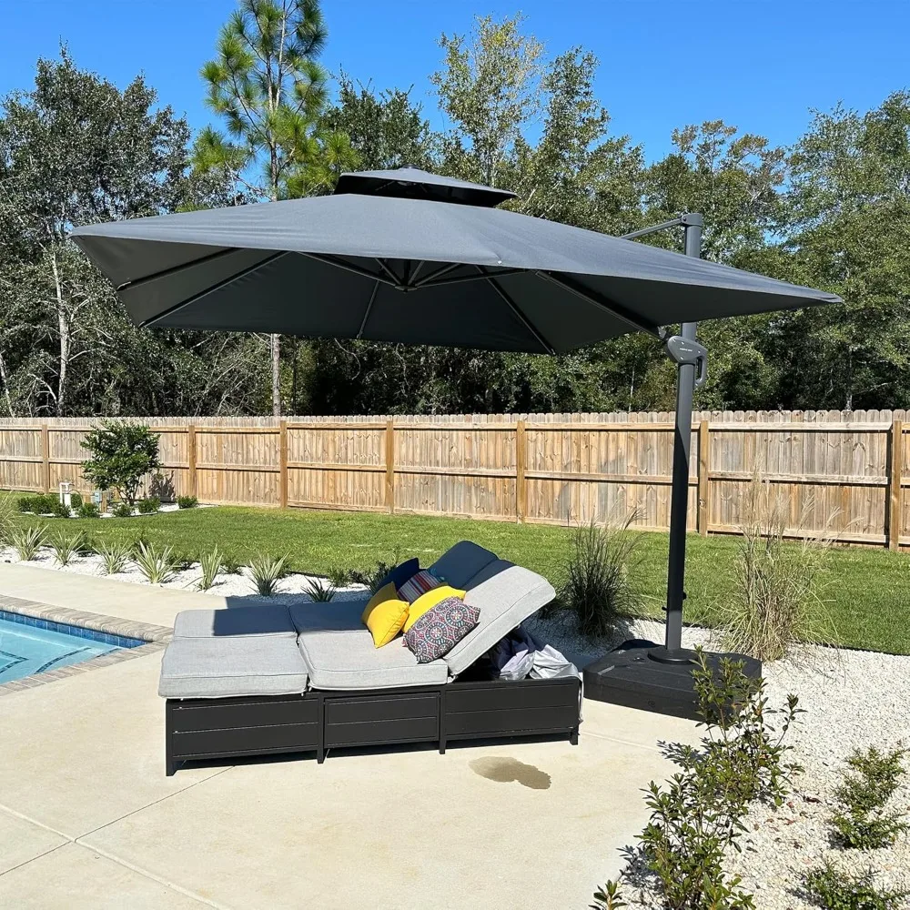 10FT Cantilever Outdoor Umbrellas Large Patio Umbrella Hanging Double Top Square Offset Umbrella with 360°Rotation, Customized