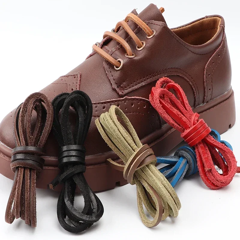 

High Quality Flat Shoelaces Solid Leather Shoe Laces Classic Multicolor Leisure Shoes Outdoor Martin Boots Shoelace Woman Man