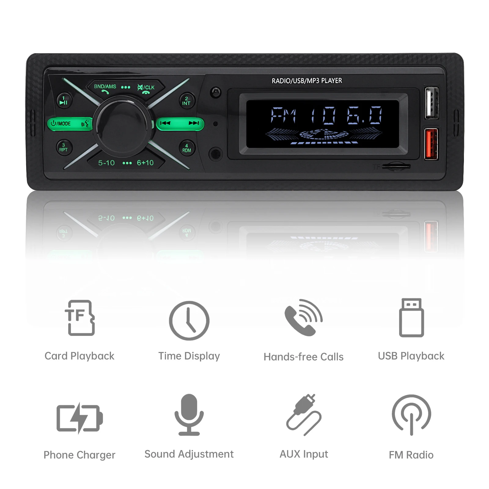 12V Single DIN Car Bluetooth MP3 Player Support FM /USB/SD/AU /Subwoofer 12V Bluetooth Car Radio MP3 Player Vehicle Stereo Audio