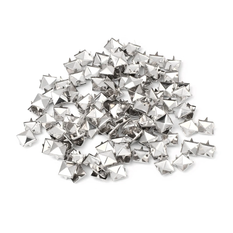 H55A 100pcs Square Metal Studs Spikes Nail Punk Shoes Belt Clothing Decor DIY