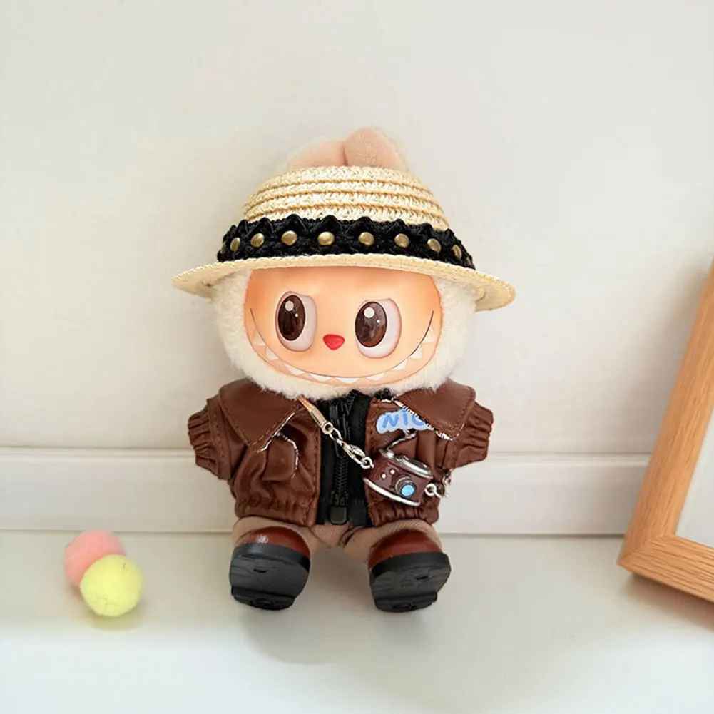 Voor 17 cm Labubu Poppenkleertjes Mode Leren Jas Poppenkleertjes Beer Trui Shirts Poppen Accessoires Leuke Decoratie