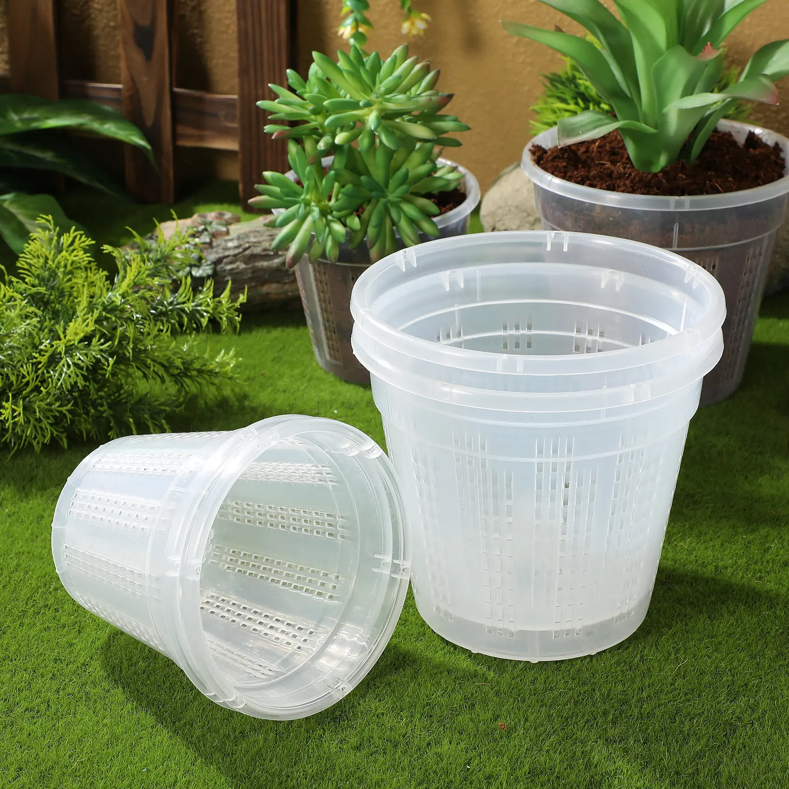6 pots d'orchidées transparents avec trous pour plantes, excellent drainage et ventilation, design transparent, pots de fleurs en plastique pour l'intérieur