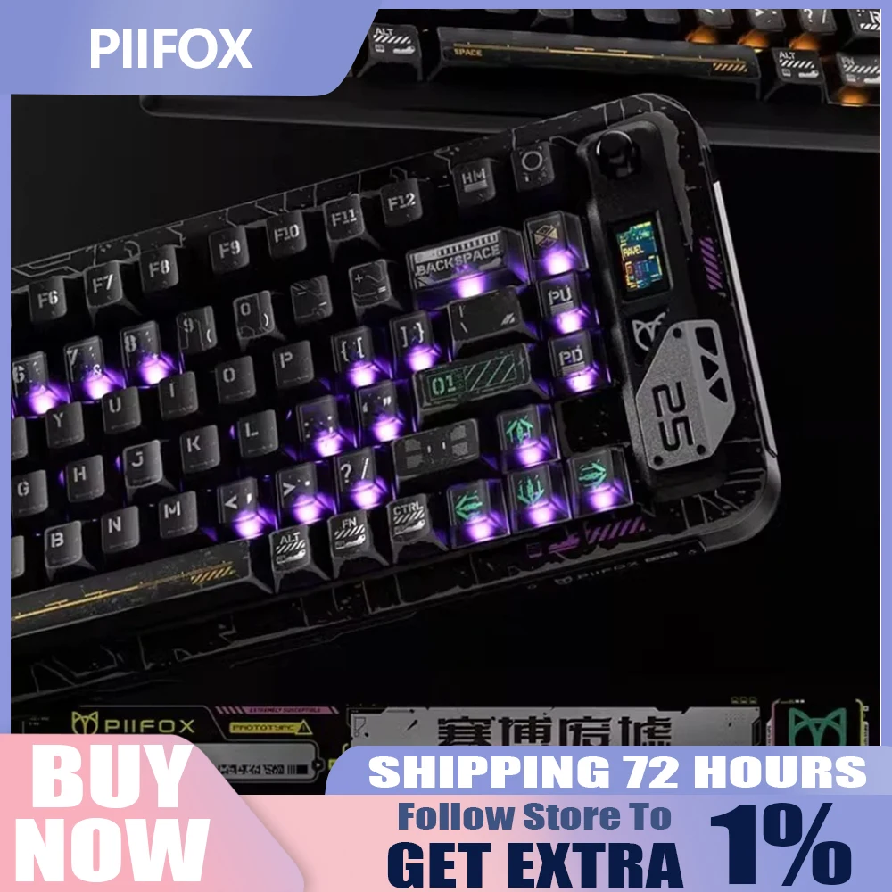 

Колпачки для клавиш PIIFOX Cyber Ruins, черные крутые PBT, сублимационный профиль для ПК, индивидуальные прозрачные колпачки для клавиатуры для механических клавиатур