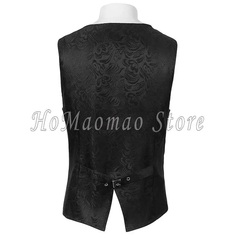 メンズビクトリア朝のスーツベスト、スチームパンクなゴシック、中世のウエストコート、ヴィンテージブラックジャカード、ノースリーブのテールコート、ハロウィーンの衣装