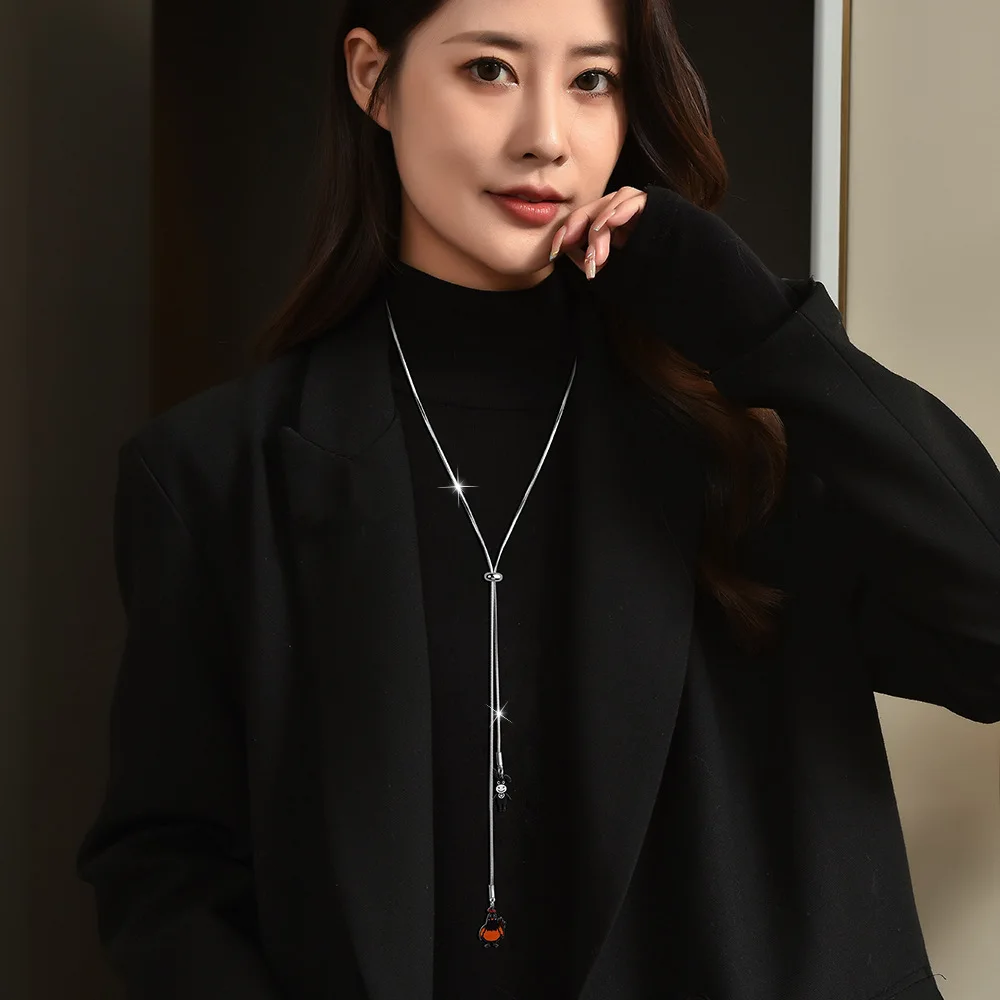 قلادة من الفولاذ التيتانيوم، قلادة كلاسيكية وعصرية للنساء، تسحب قلادة طويلة