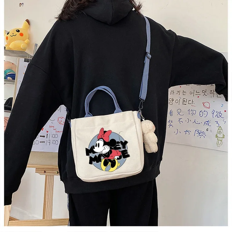 Disney Mickey Minnie Mouse Cute Cartoon Shoulder Bag Fashion Canvas Bags Kawaii Anime Printing High-capacity Commuting Handbag