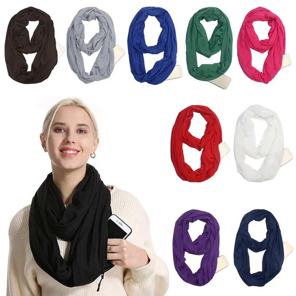 Men Women Bib Friend Gift Shawl Wraps Scarves Infinity Scarf  Zip Pocket Circle Loop Scarves