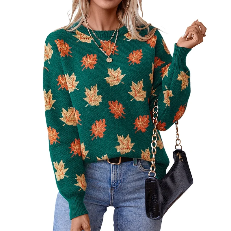 

Женский трикотажный свитер с жаккардовым узором в европейском и американском стиле, осень-зима 2024, повседневный, для трансграничной торговли