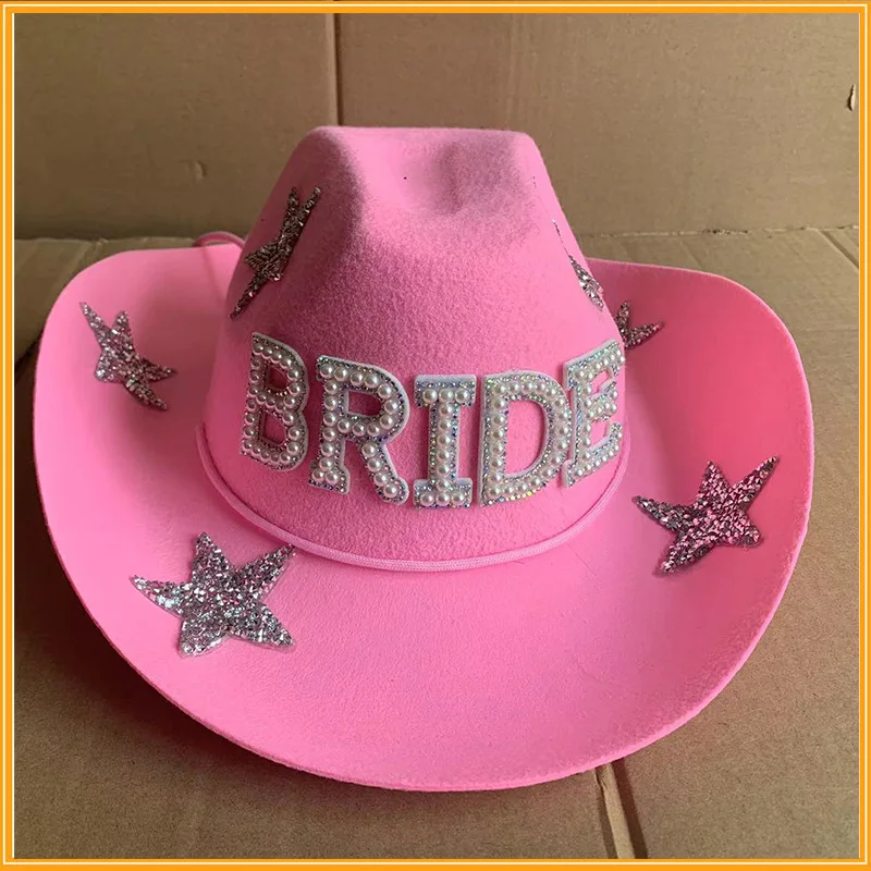 Western Cowboy Hat Bride Letter Stars Letter Western Cowboy Hat Diamond Tiara Cowgirl Cap Costume Cosplay Party Play Dress Up