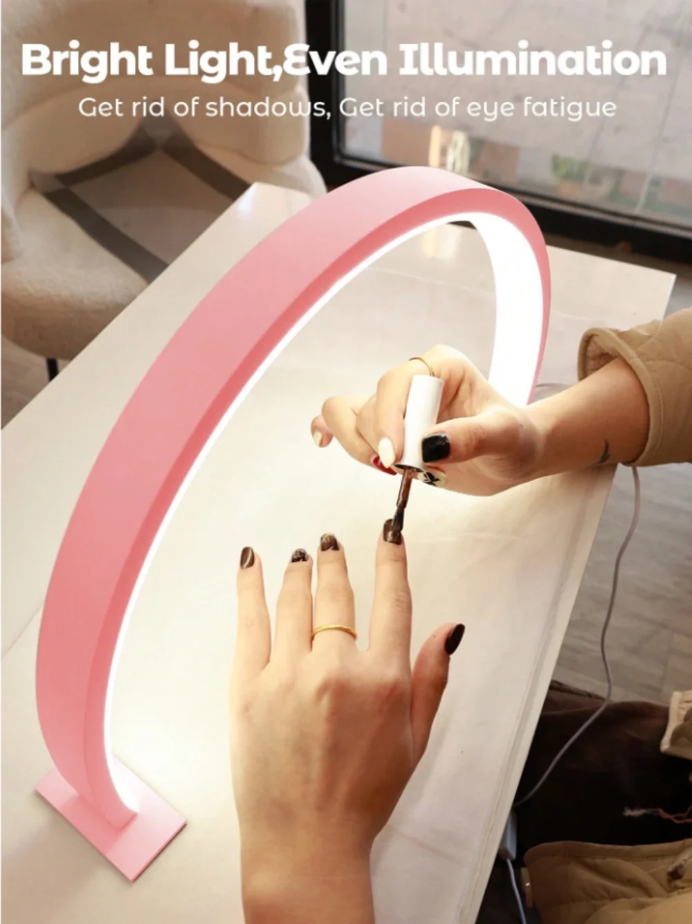 Half Moon Nail Lamp, Beauty LED Work Desk Lamp, USB Power Supply, Big Black/White/Pink, For Nail Art, Eyelash,Professional Light