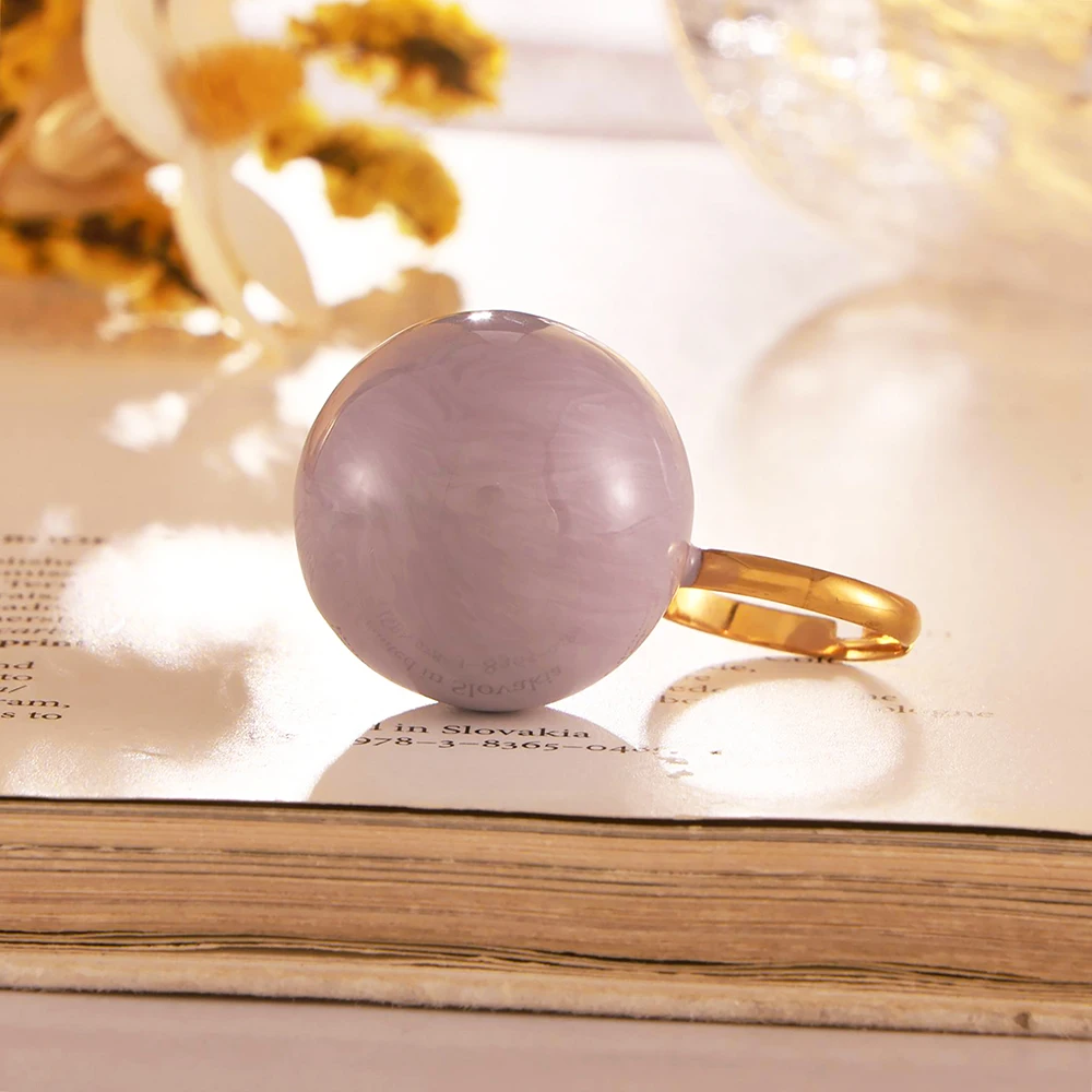 Exaggerate Big Ball Designer Stainless Steel Rings For Women Gold Plated Purple Ring Fashion Charm Jewelry Gift Wholesale