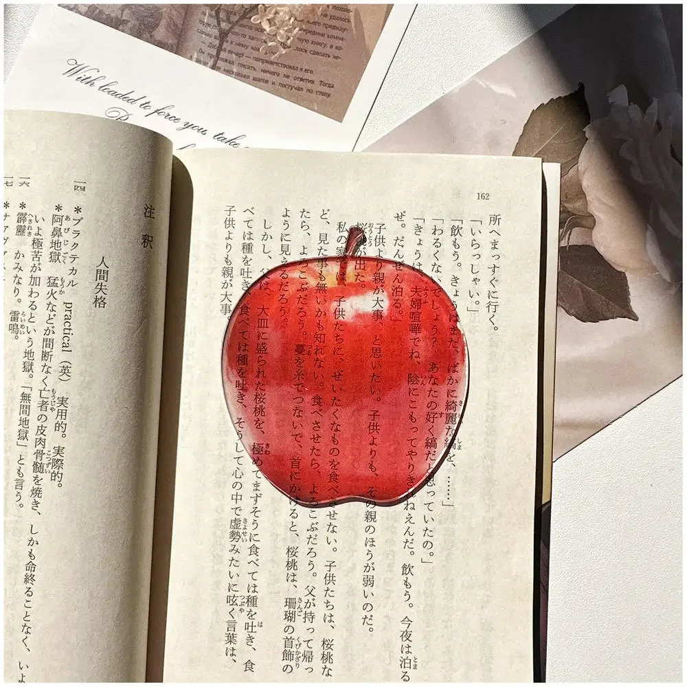 Acryl-Lesezeichen in Form eines roten Apfels, durchscheinendes Acryl-Lesezeichen in Form von Früchten, hochwertiges Lesezeichen für Studenten, kreative Geburtstagsgeschenke für Bücherwürmer