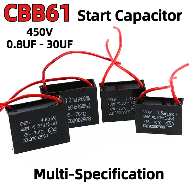 

CBB61 450V Start Capacitor 0.8 1 1.2 1.5 2 2.5 3 4 5 6 7 8 10 12 14 15 16 18 20 25 30UF Fan Ceiling Exhaust Motor Run Capacitors