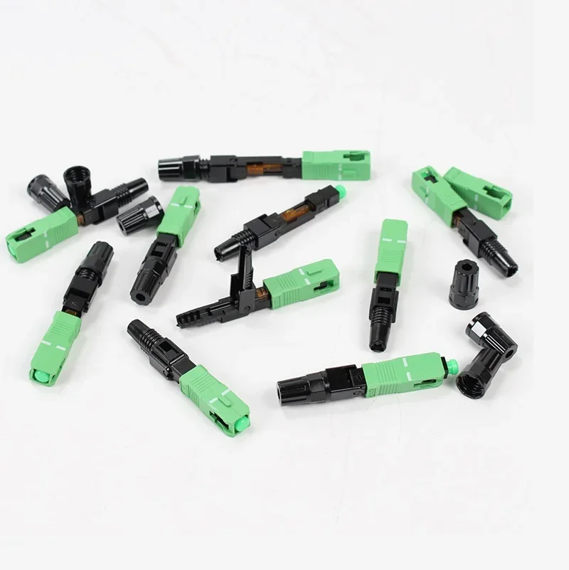 100PCS SC/APC Fiber Optic Fast Connector Single Mode Fiber Optic Adapter FTTH Fiber Quick Connector Field Assembly