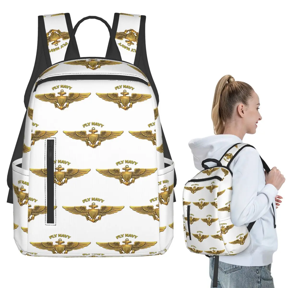 Fly Navy Pilot Wings Cap Backpack Student BookBag Children School Bag Computer Shoulder Bags Boys Girls