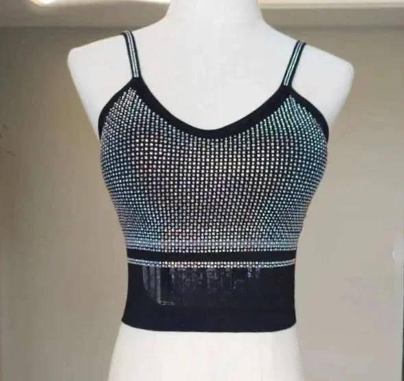 Bling Bling Rhinestones Crop Tops Sexy Women Rhinestones Camis Women Sexy Sport Tanks Tops