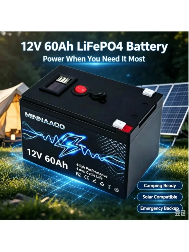Akumulator litowo-żelazowo-fosforanowy (LiFePO4) 12V 60Ah, akumulator litowy wielokrotnego ładowania 21700 z wbudowanym systemem ochrony BMS, przeznaczony do skuterów elektrycznych, echoskopów i — 2