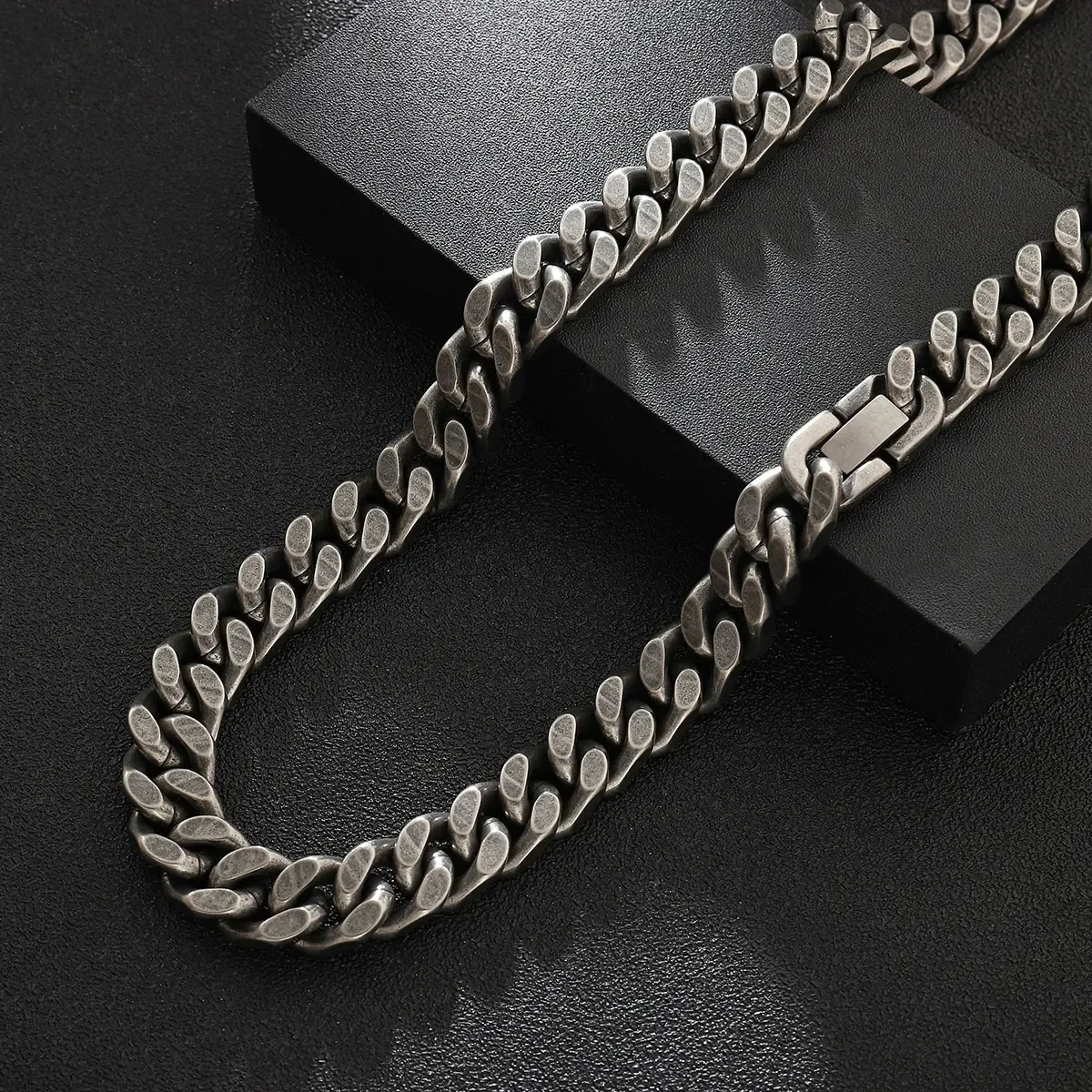 Gun Metal Black Titanium 11mm Figaro Four Sides Cube Chain For Men Hip Hop Stainless Steel Jewelry Waterproof Necklace