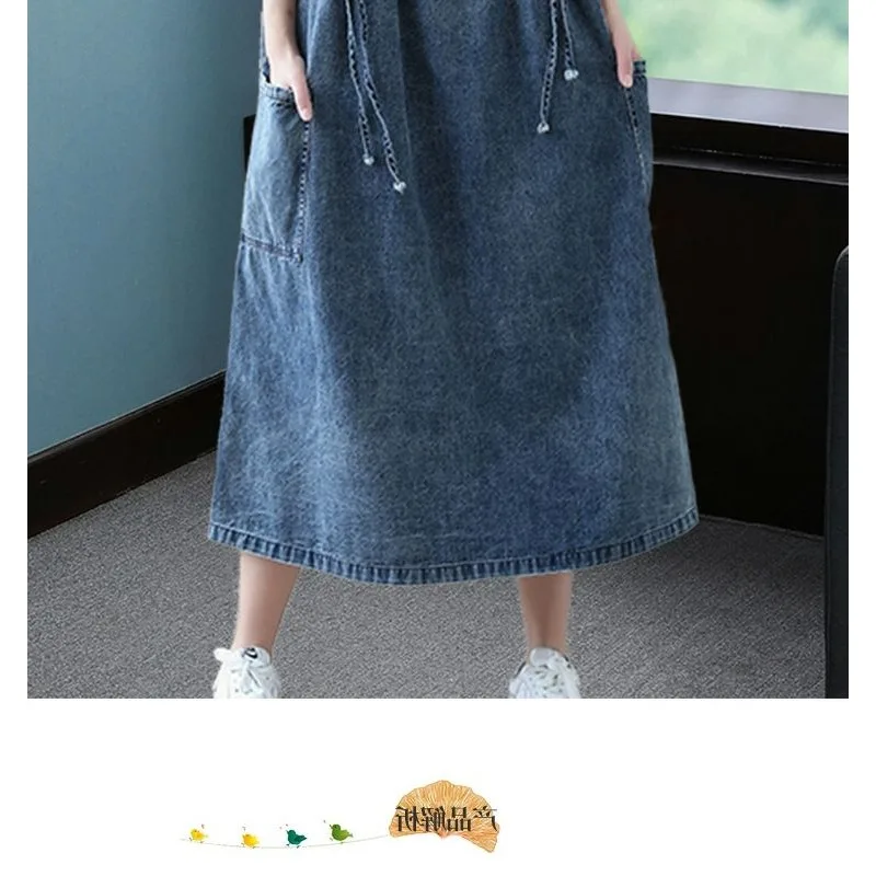 Losse Afslanken Mouwloze Bretels Rok Jurk Vrouwen Leeftijdsreductie Plus-size vrouwen Bretels Zomer Vintage Denim Rok