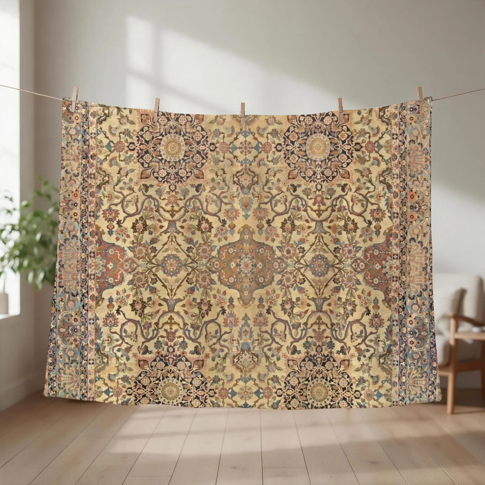 Antique Persian Kirman Rug Print Throw Blanket For Sofa Thin Thermal warm for winter Retros Blankets