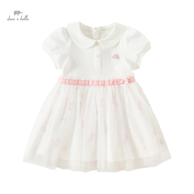 Dave Bella Children's Princess Dress for Girls 2024 New Summer A-LINE Floral Mesh Charm Noble Cute Sweet Party DB2240422