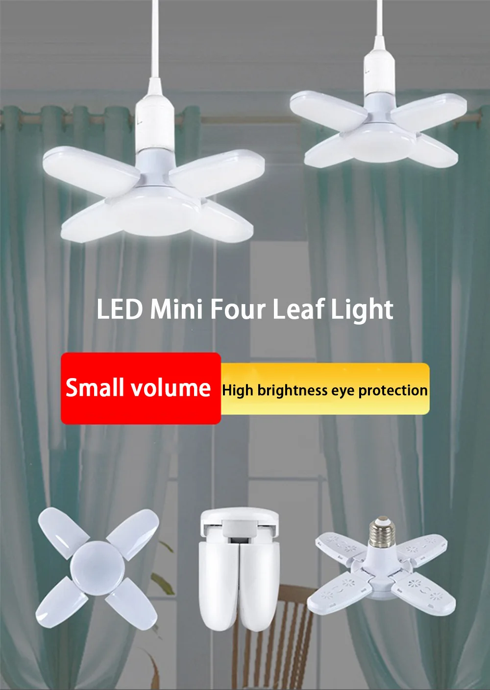 Foldable LED bulb E27 fan blade LED light AC 85-265V 28W spotlight, suitable for home ceiling, room, and garage lighting