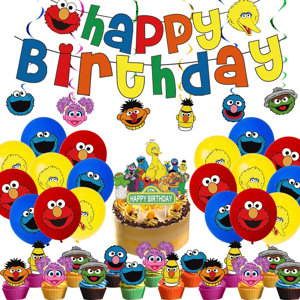 Cartoon Sesamstraße Geburtstagsparty Dekorationen Ballons Teller Becher Banner Tischgeschirr-Set für Babyparty Gastgeschenke Kindergeschenk – Detail 6