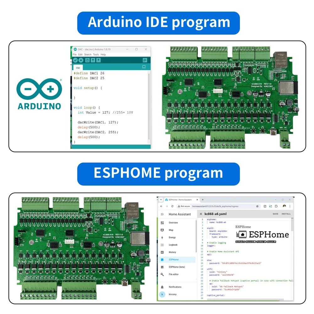 لوحة مرحل KinCony A16 ESP32 Ethernet Wifi للمساعد المنزلي بواسطة ESPHome Tuya Tasmota MQTT Modbus KCS البرامج الثابتة #5