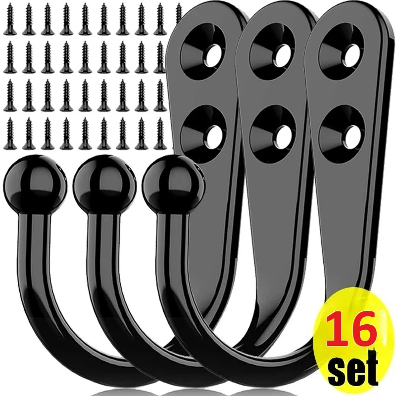 16pcs/set Alloy Wall Hooks with Screws Heavy Duty Metal Coat Hook Wall Mounted for Bathroom Kitchen Towel Bag Cap Holder, הקשר