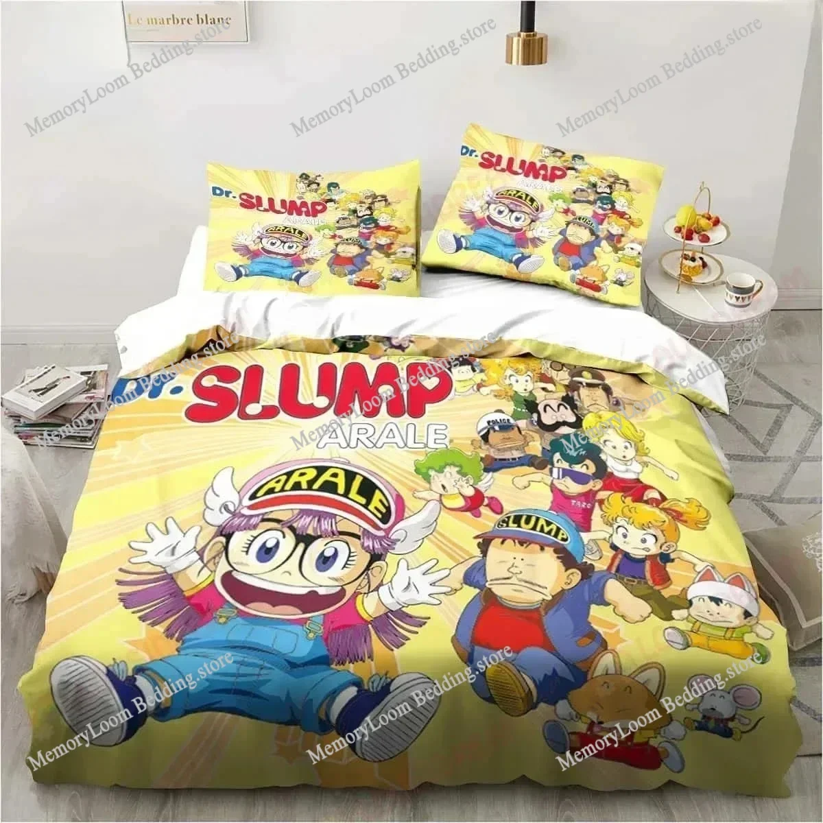 3D Print Cartoon DR S-Slump Arale Bedding Set Sheet King Twin Double Child Bedding Set Mircofiber or Polyester Duvet Cover Set