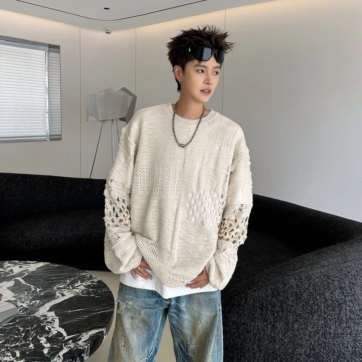 سترة Laid-ba Sle الرجالية المحبوكة للخريف والشتاء مجوفة وفضفاضة غير رسمية من ألياف البوليستر غير قابلة للتشوه... #3