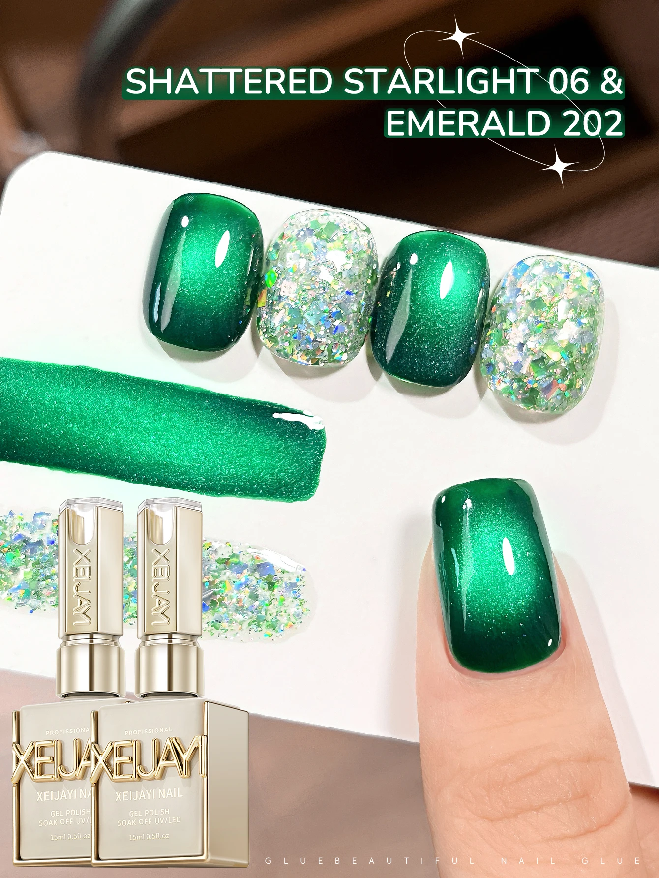 

XEJAYI 2 шт., 15 мл, набор зеленых гель-лаков для ногтей «кошачий глаз», УФ-светодиодный замачиваемый гель для ногтей, полупостоянный, качественный гель для дизайна ногтей «сделай сам»