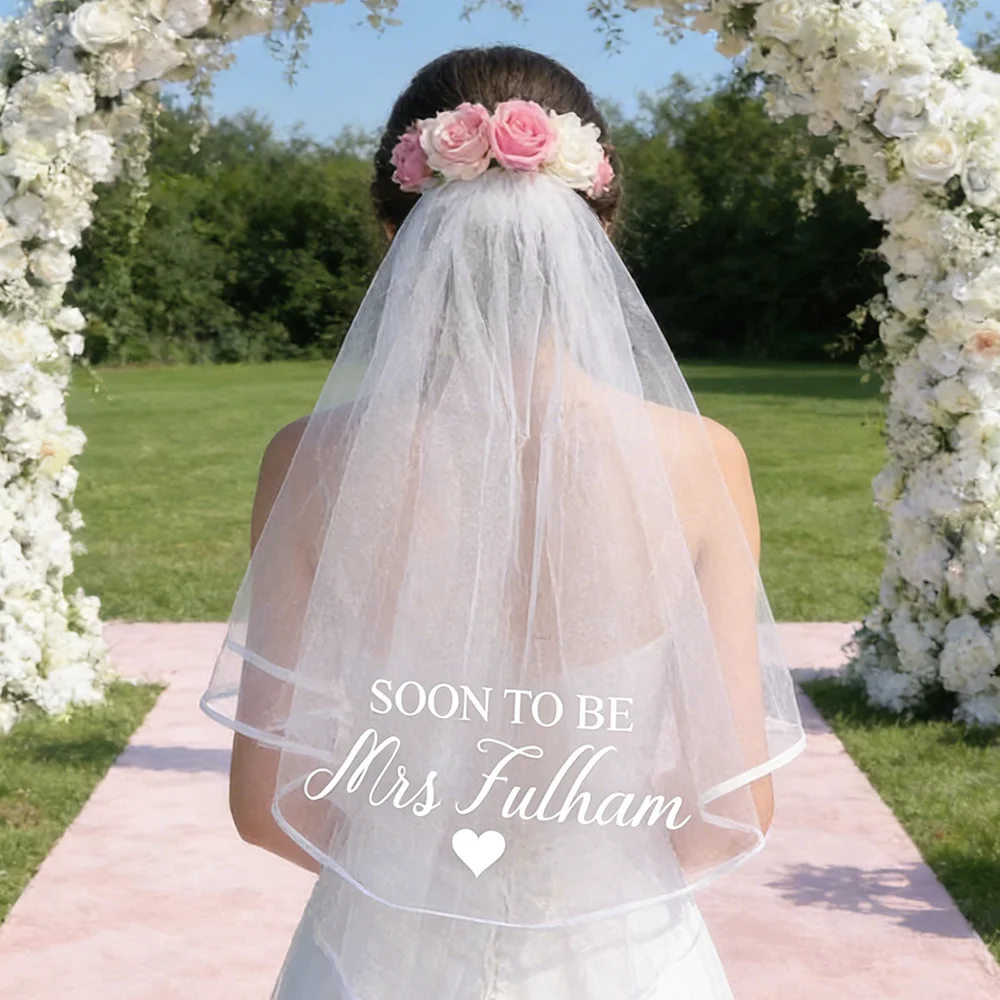 

Personalised Soon to be Mrs (Your Name white short Veil Bachelorette Hen Party bridal shower Wedding decoration Bride to Be gift