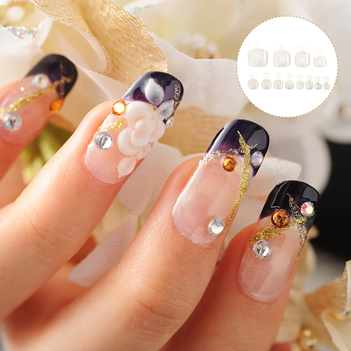 600Pcs Artificial Full Cover Press on Nails Easy Paint DIY Pedicure Nail Art Supplies Salon Home Toe Decoration
