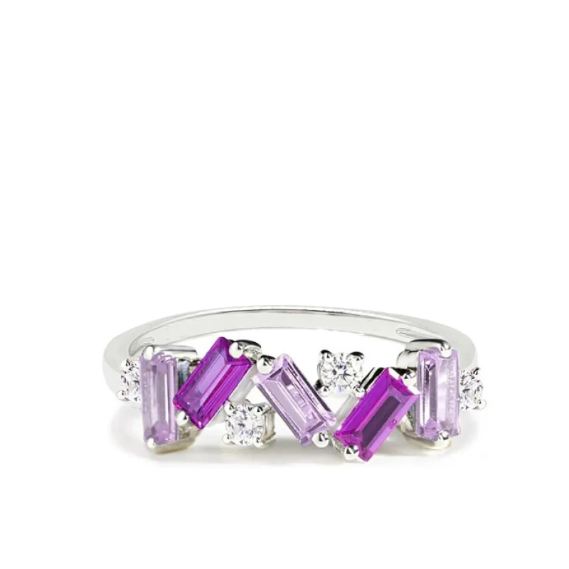 New Simple Geometry Pink/Blue Square Zircon Circle Gold Color Ring for Women Fashion Trend Jewelry