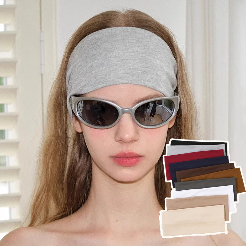 

Широкая хлопковая повязка на голову 10 см, однотонная, для женщин, для йоги, макияжа, уличной моды, бега, фитнеса