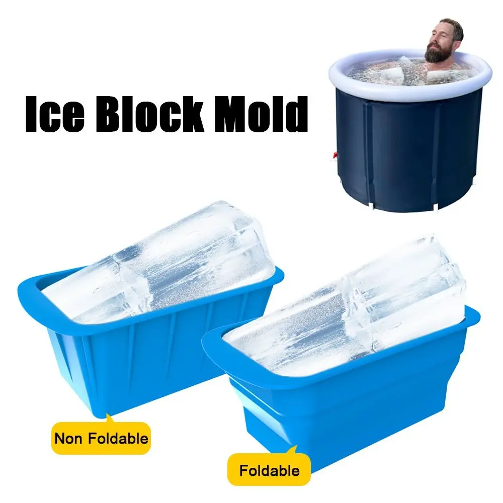 Reusable Ice Block Mold Foldable with Lid Ice Bath Silicone Ice Box Extra Large Large Ice Grid Mould