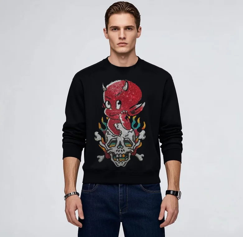  Premium Brand Designer Men Rhinestone Sweatshirt Comfortable Fleece Lined Long Sleeve Trendy Casual Outfit for Autumn Winter