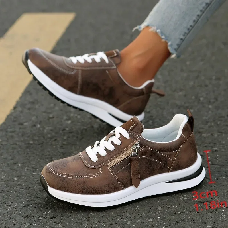 Women Casual Platform Sneakers 2024 Autumn New Lace Up Thick Bottom Sport Shoes Woman Fashion Anti Slip Flats Vulcanized Shoes