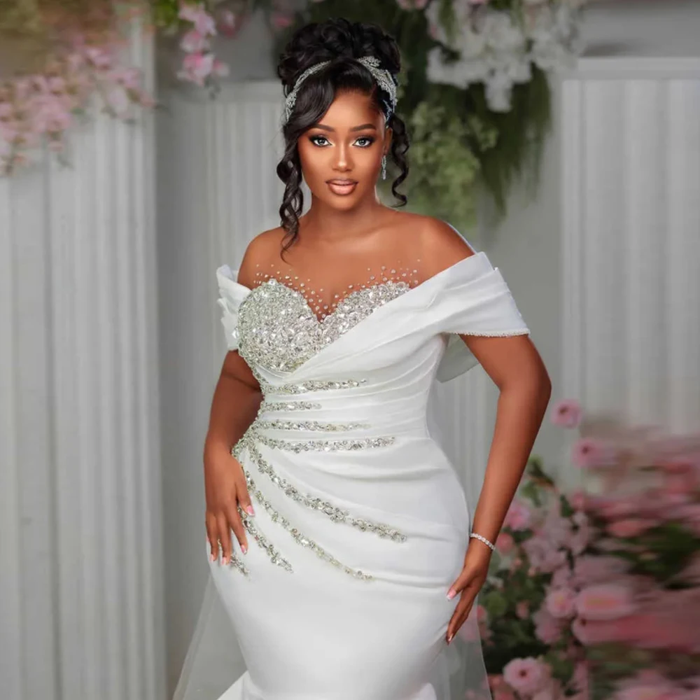2025 Off the Shoulder Beaded Sequin Bridal Gown Customized Mermaid Wedding Dresses Ruffles Bottom Satin vestidos de novia