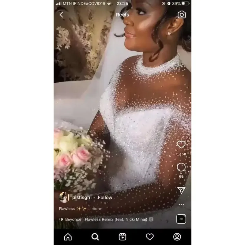 

Customized New Fashion African Beaded Mermaid Long Sleeve Lace Customization Wedding Dress 2023