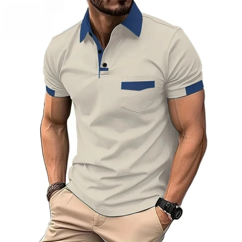 Pop Summer Men's Short Sleeve T Shirts Solid Color Polo Shirt Breathable Loose Basic Shirts For Men Lightweight Tops With Pocket