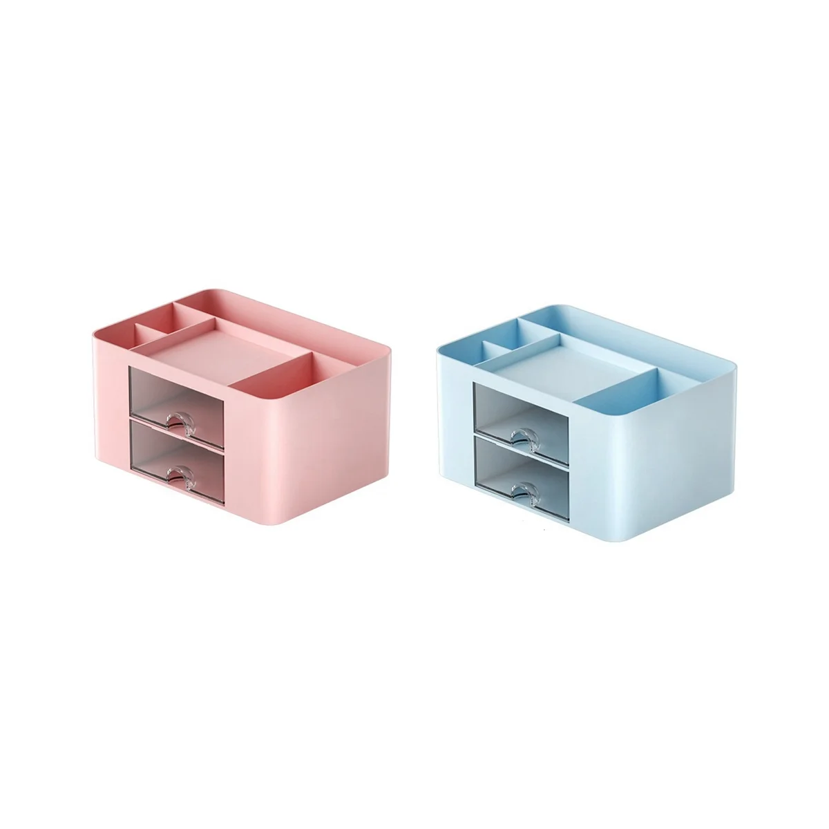 

2Pcs Pink+Blue Simple Transparent Drawer Storage Box Children'S Student Office Desktop Ornaments Pen