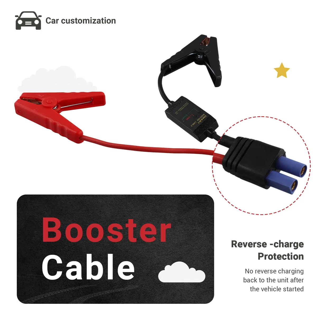 

BAAE 12V 200A-500A Intelligent Booster Cable Smart EC5 Connector Car Truck Emergency Jump Starter Alligator Clamps Clip