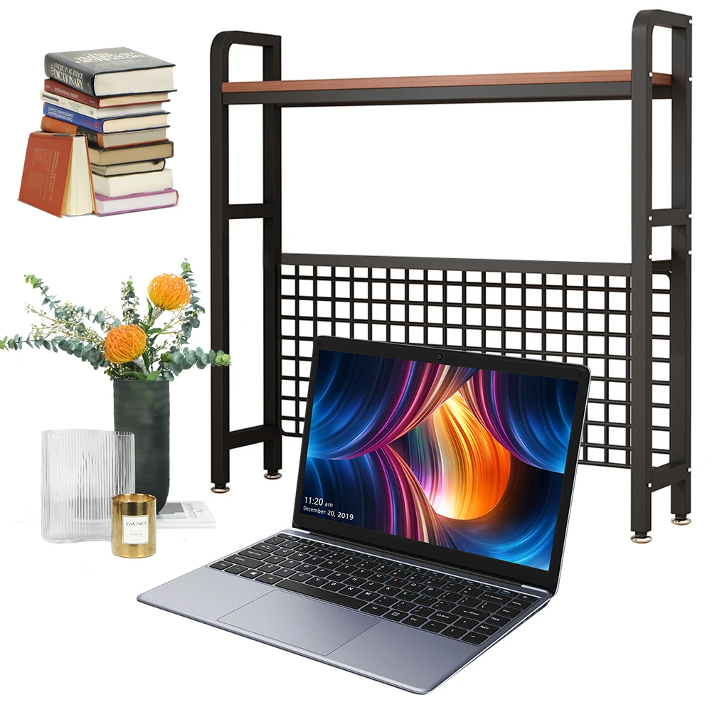 Bibliothèque multicouche avec grille, étagère en fer forgé, grande capacité, bureau d'ordinateur étudiant, rangement de bureau, T1