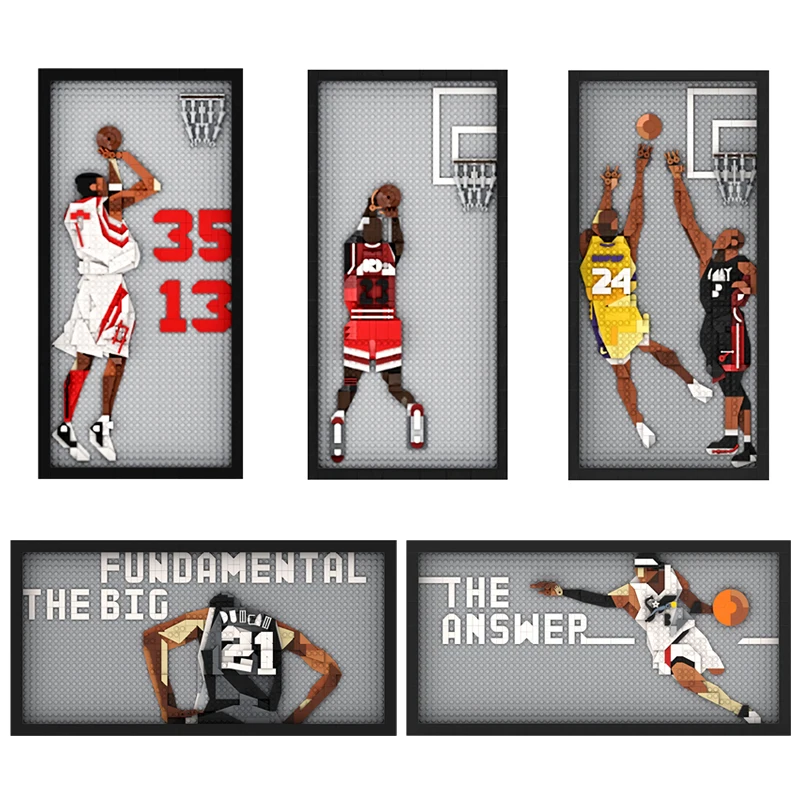 

5 Styles Basketball Star Series MOC Building Block Photo Frame, DIY Model Toy for Adults Kids, Wall & Desktop Decor