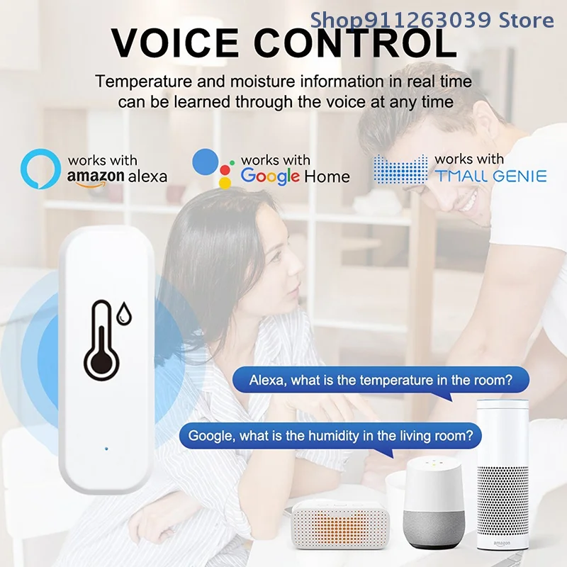 （SS） Zigbee WiFi Temperature Humidity Sensor APP Remote Monitor Home Connected Thermometer SmartLife With Alexa Google Assistant