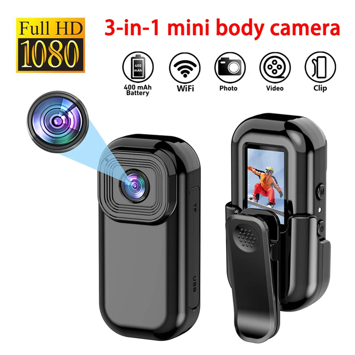 A24P 1080P WiFi caméra de poche Portable caméra corporelle Sport DV caméra d'action avec écran enregistrement vidéo caméra de poche pince arrière