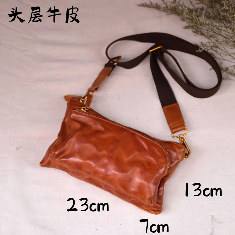 AETOO Simple commuter neutral leather single shoulder crossbody bag vegetable tanned cowhide carry-on bag Horizontal square mes